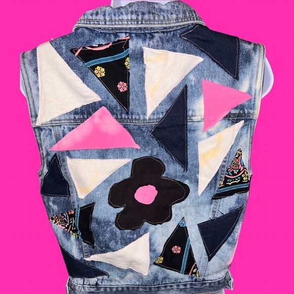 Vintage Greatland Patchwork Jean Jacket Vest Size Small - Picture 2 of 5
